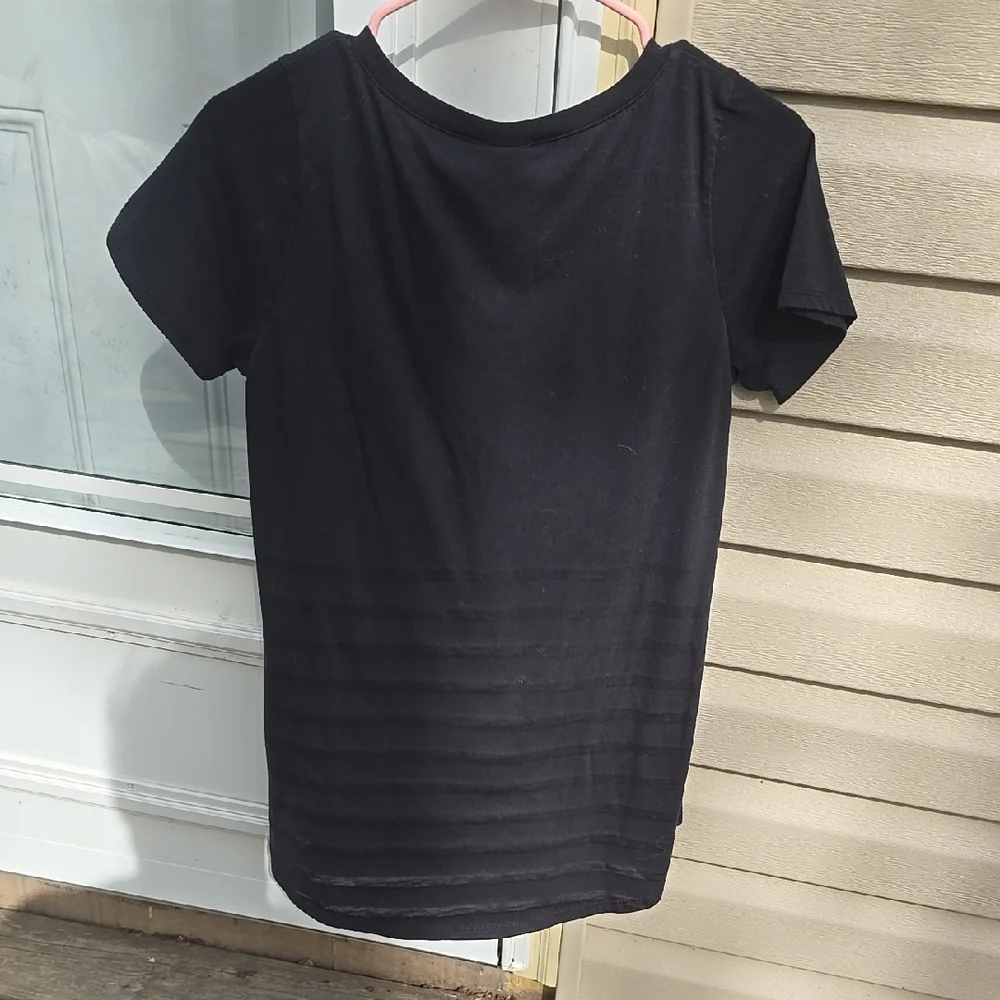 Black V Neck Striped Burnout Women's Top - Picture 4 of 5